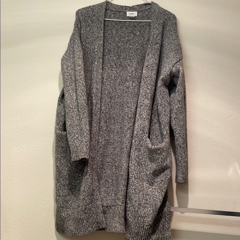 Gray Open-Front Long Cardigan Sweater